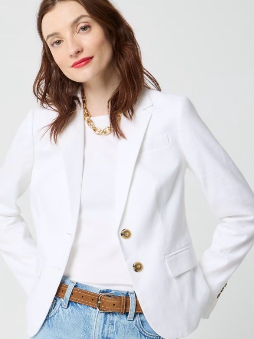 J. Crew White Tailored Blazer with Gold Buttons